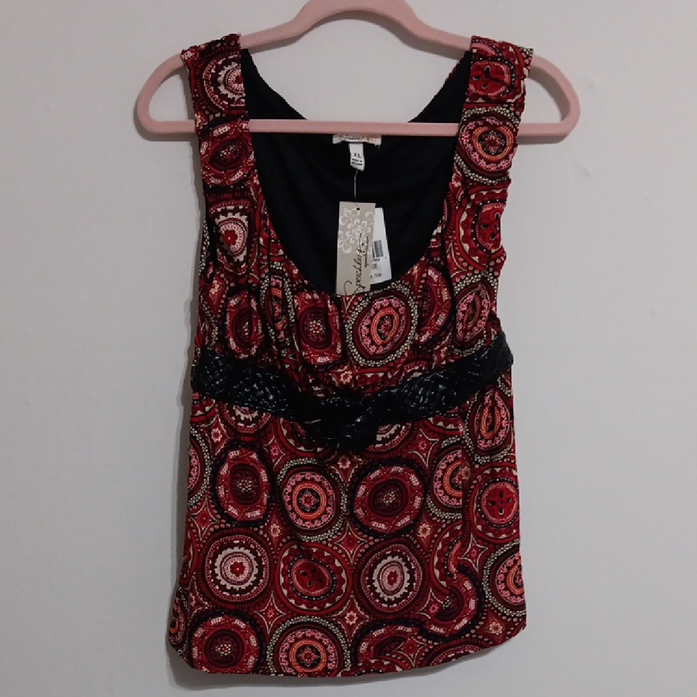 Floral Black & Red Belt Enclosure Blouse